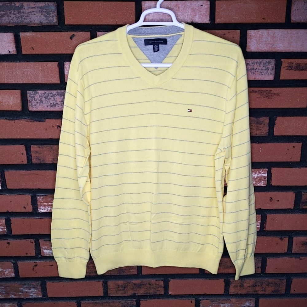 Men's Light Cotton Sweater XL Pastel Yellow Vintage Golf Tommy Hilfiger Knit VTG